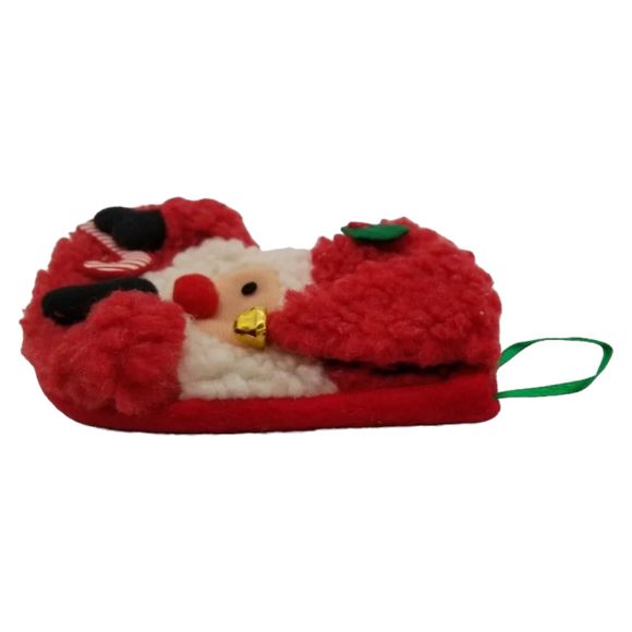 Santa Candy Cane & Jingle Bell Christmas Polyester Stocking Small 6" VTG - Picture 5 of 5